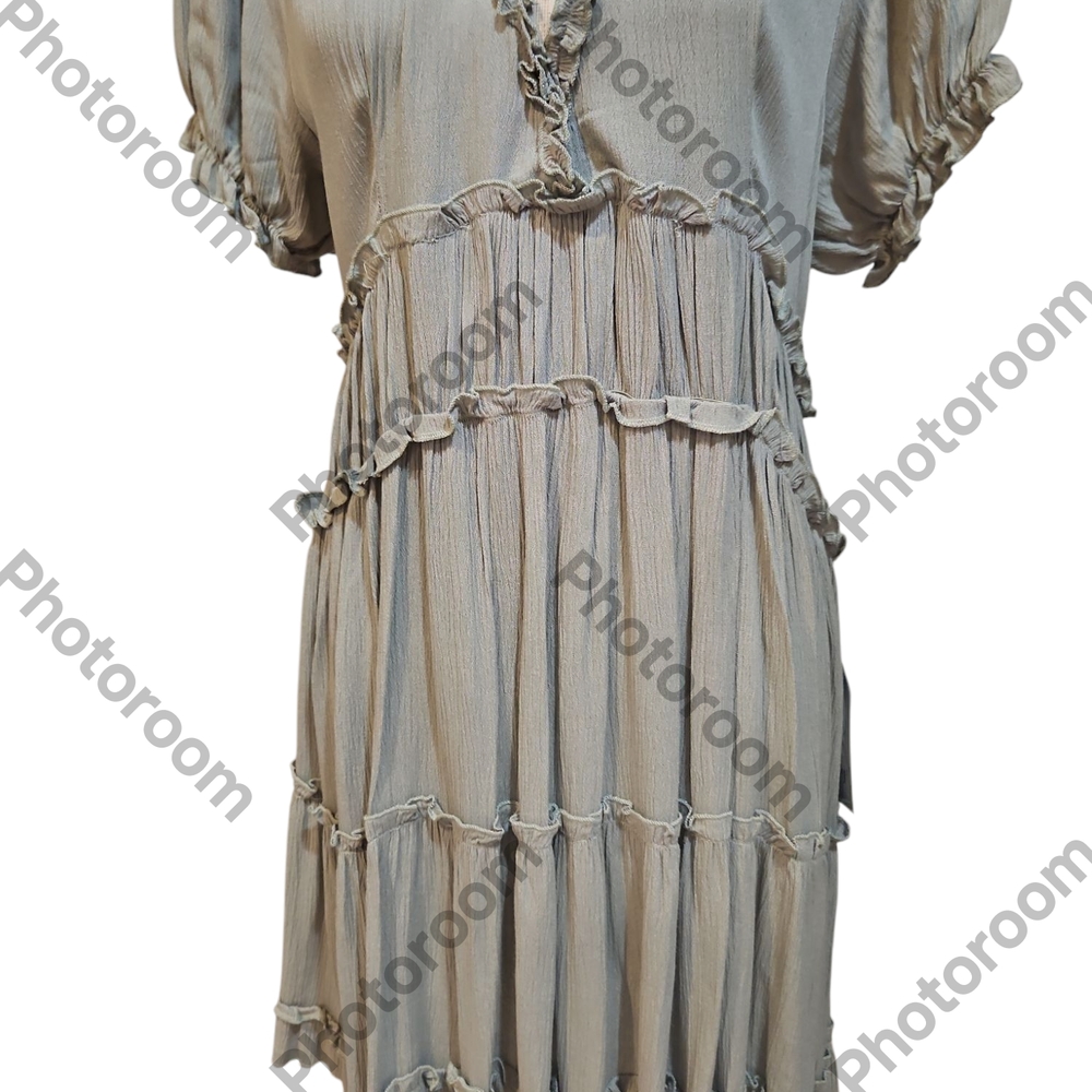 Justify Woman Green Women's Tiered Ruffles Fit&Flare Crinkle Mini Dress Size XL - Picture 5 of 14